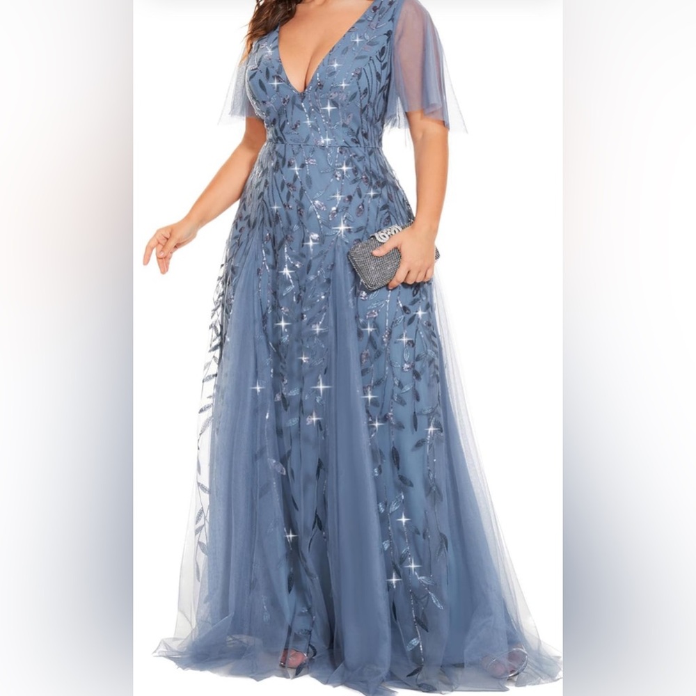 Chic Blue Tulle Mother of Groom/Bride Dress - Picture 6 of 6